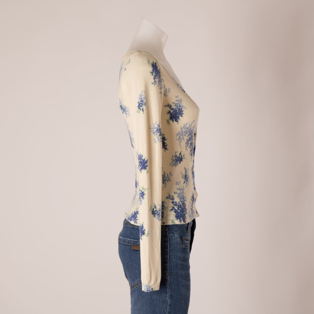 Blumarine Jeans Cream Cardigan with Blue Grape Print Size US S - Picture 3 of 6